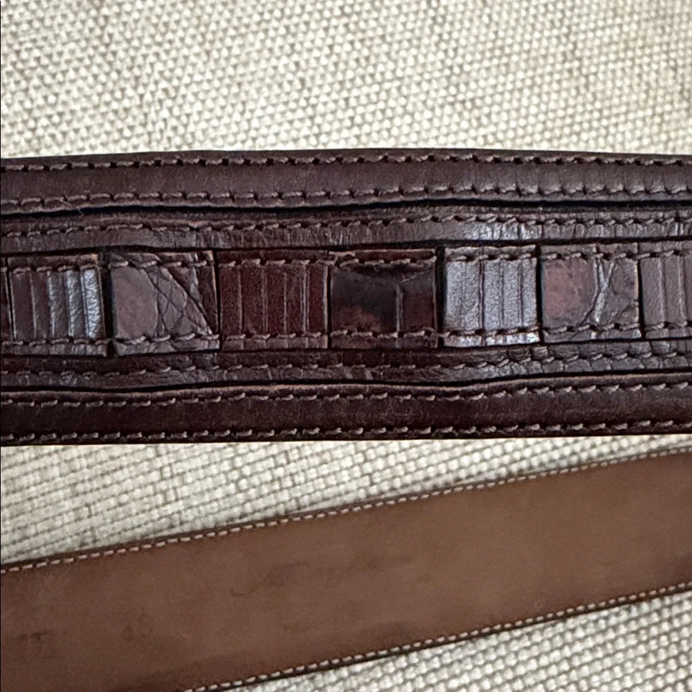 MEZLAN Crocodile Belt 1.25 Brown Exotic Leather Silver Buckle Western Dress Flaw
